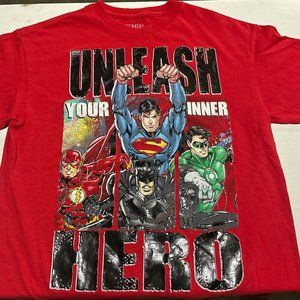 kids justice league boys "unleash your hero" tee 14/16 XL
